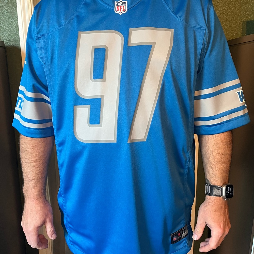 NFL 2023 Detroit Lions Blue and White Men’s Jersey (XXL)